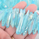 TURQUOISE BLUE AB Quartz Stick Beads, Crystal Tusk Point, 20-40mm long, full strand, about 60 beads, gqz0109