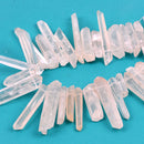 Frosted Crystal Quartz Tusk Point Beads, top drilled stick beads, gemstones, 1-1/4" - 2-3/4", 8-15mm thick, full strand, 35-40 beads gqz0110
