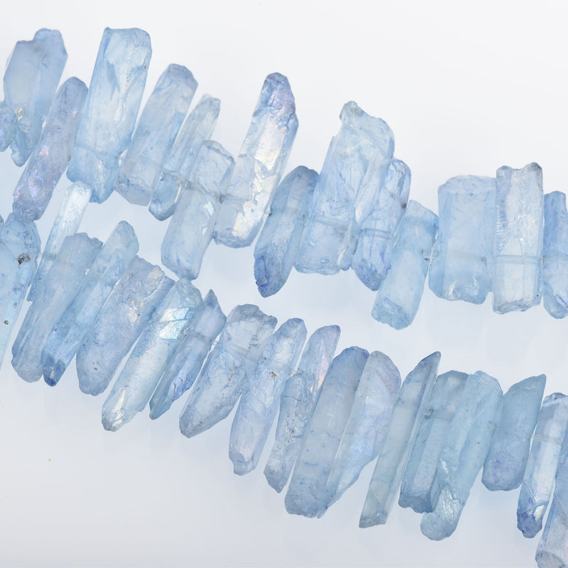 Light DENIM BLUE AB Quartz Stick Beads 1" to 1-1/4" full strand gqz0113