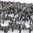 DARK GRAY Crystal Quartz Stick Beads Tusk Point Beads, top drilled gemstones 3/4" to 1-1/4" long, full strand gqz0115