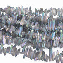 GRAY RAINBOW AB Crystal Quartz Stick Beads Tusk Point Beads, top drilled gemstones 1/2" to 7/8" long, full strand gqz0116