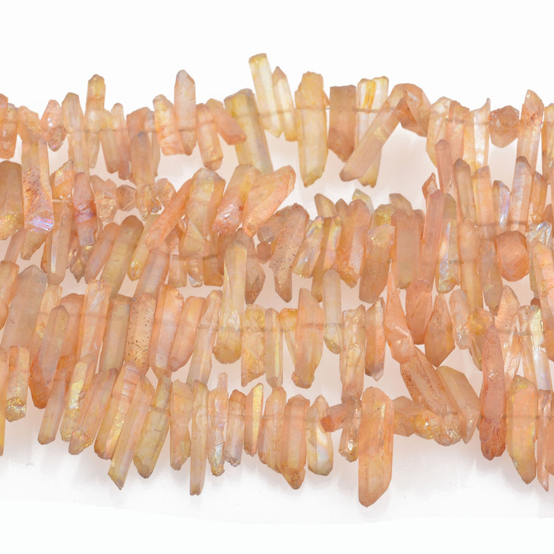 PEACH AB Crystal Quartz Stick Beads Tusk Point Beads, top drilled gemstones 3/4" to 1-1/4" long, full strand gqz0117