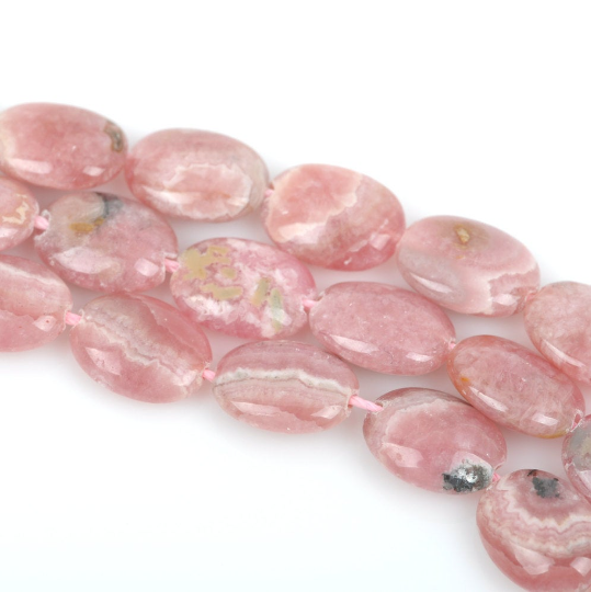2 matching Polished Banded RHODOCHROSITE Oval Beads 16mm x 12mm . genuine gemstones rose pink grh0007a
