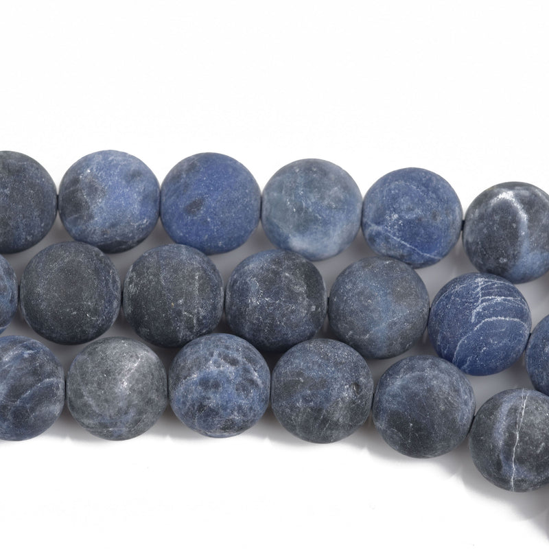 12mm SODALITE Round Gemstone Beads, FROSTED denim blue, white, grey, full strand, about 31 beads, gsd0008