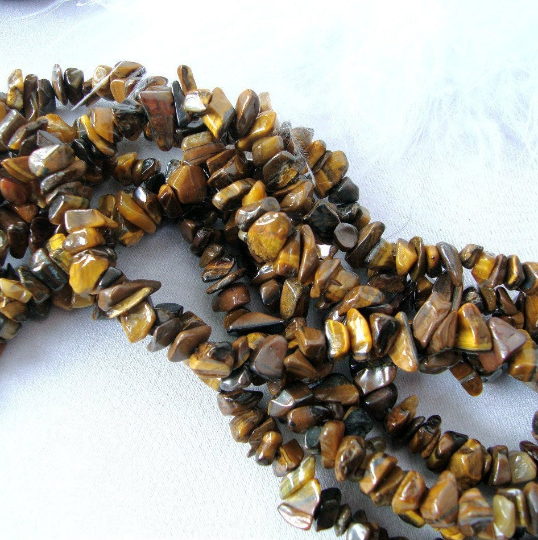 TIGER EYE Gemstone Chips, 1 double strand, 35 inches gte0003