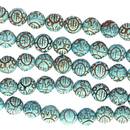 10mm Howlite Beads CARVED SCROLL ROUND Turquoise blue Full strand 37 beads how0004