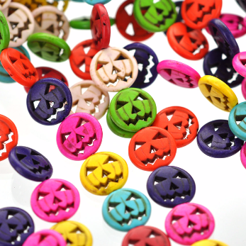 20mm Medium MIXED COLORS Carved Jack O Lantern Beads, carved howlite stone, full strand, how0012