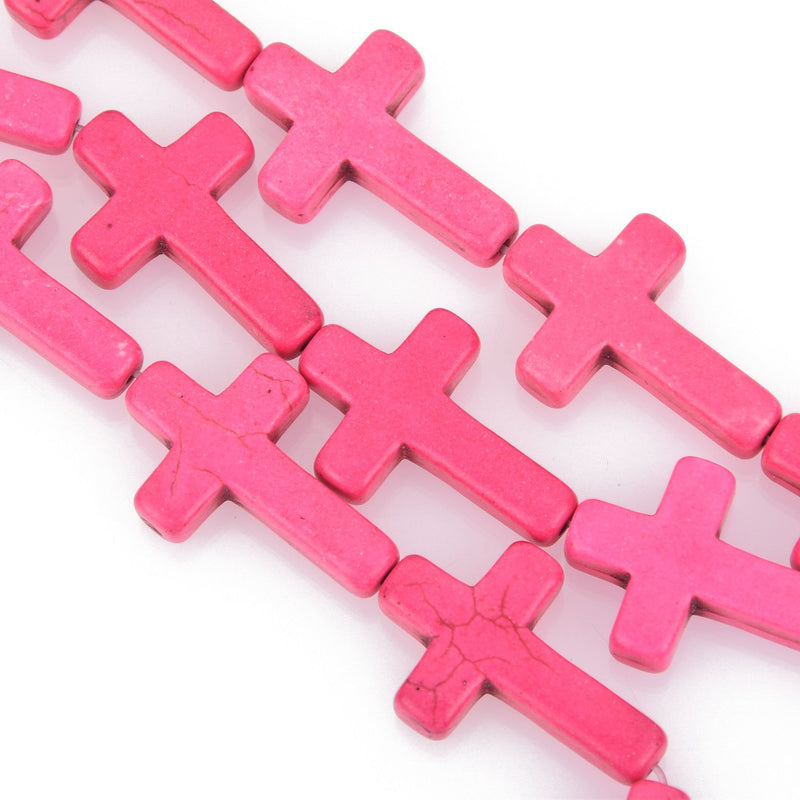 30mm Pink Howlite Cross Beads, Sideways Cross full strand, how0045