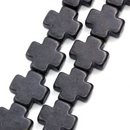 15mm Howlite Cross Beads JET BLACK MALTESE Cross full strand how0054