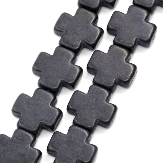 15mm Howlite Cross Beads JET BLACK MALTESE Cross full strand how0054