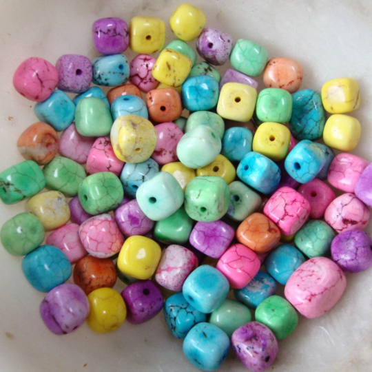 10 Magnesite Gemstone CUBES in Mixed PASTEL Colors . HOW0091