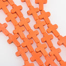 16mm Howlite Cross Beads, PUMPKIN ORANGE, full Strand, 24 beads, how0134