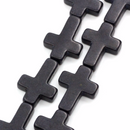 30x20mm Howlite Cross Beads . BLACK . Sideways Cross, full strand, how0179