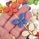 Large Gemstone Butterfly Pendant Charm Beads . Summer Colors with Navy Blue. 1 strand . 12 beads, 2 of each color how0304