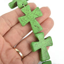 36mm Large Howlite Cross Beads KELLY GREEN CROSS full strand how0307b