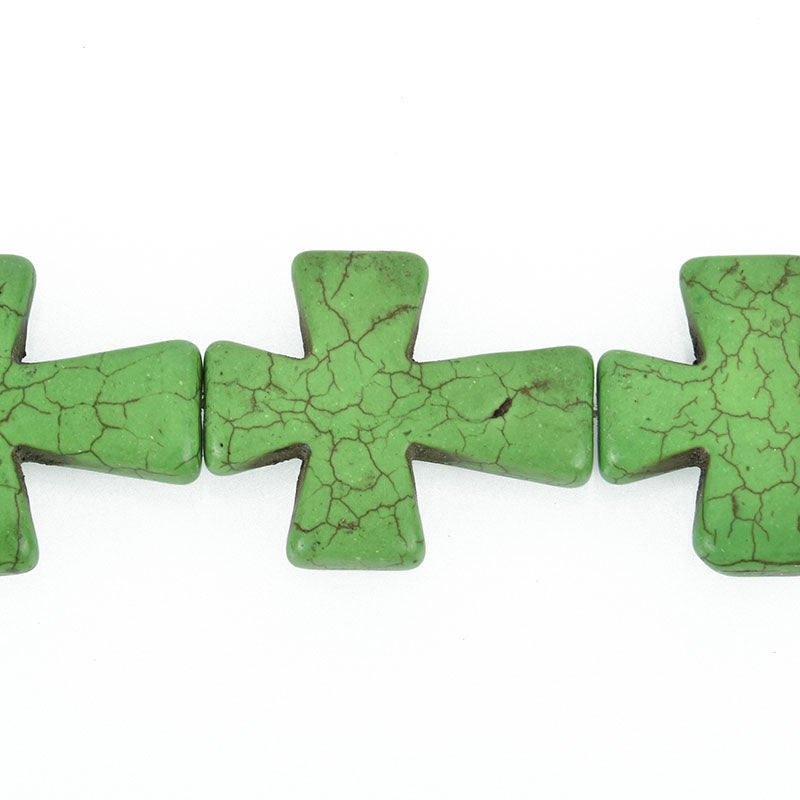 2 Large Howlite Cross Beads KELLY GREEN CROSS 36x30mm  how0307a