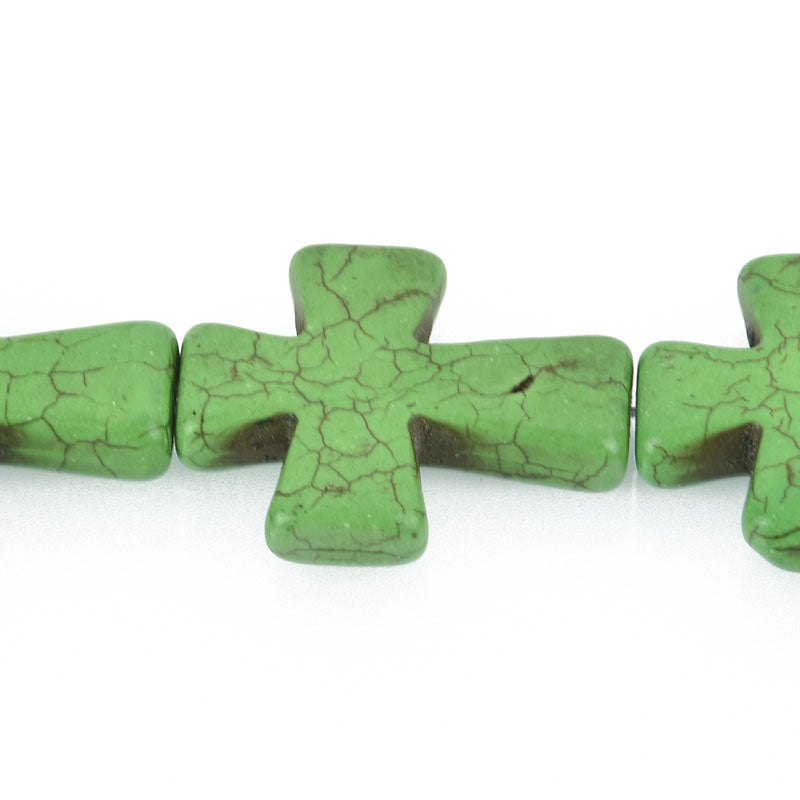 2 Large Howlite Cross Beads KELLY GREEN CROSS 36x30mm  how0307a