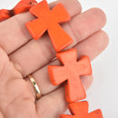 2 Large Howlite Stone Beads ORANGE Maltese CROSS  36x30mm  how0308