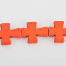 2 Large Howlite Stone Beads ORANGE Maltese CROSS  36x30mm  how0308