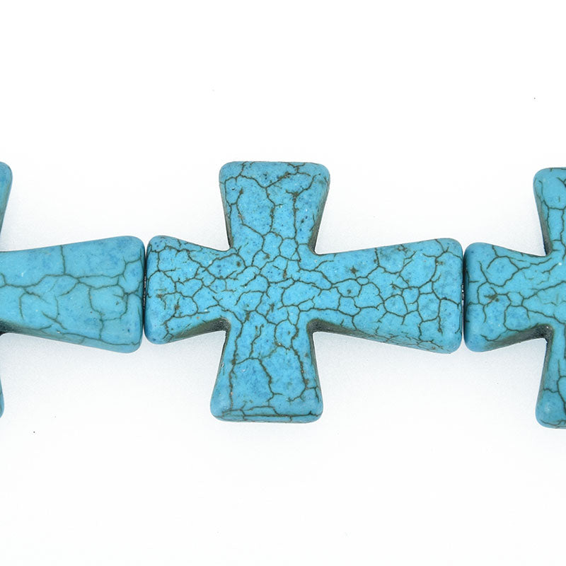 2 pcs. Large Howlite Stone Beads TURQUOISE BLUE Maltese CROSS . 36x30mm  how0311a