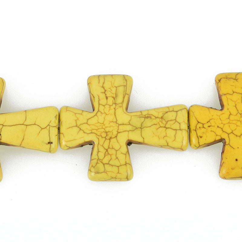 2 Large Howlite Stone Beads YELLOW Maltese CROSS  36x30mm  how0315a