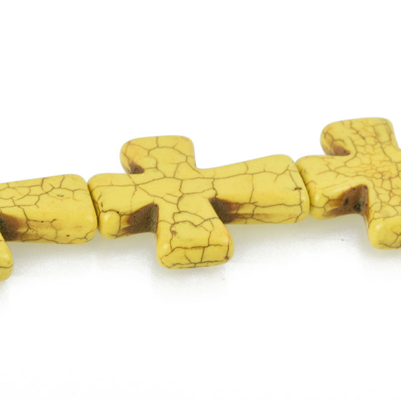 2 Large Howlite Stone Beads YELLOW Maltese CROSS  36x30mm  how0315a
