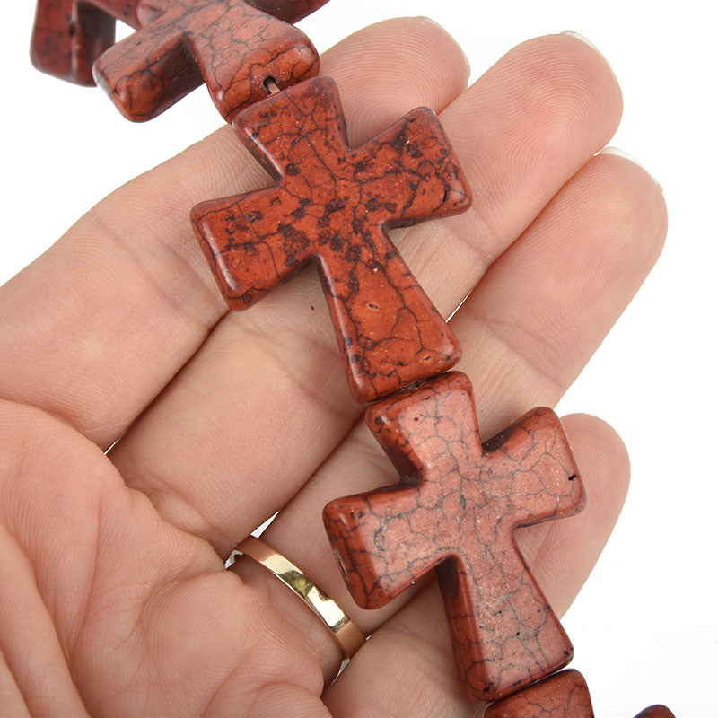 2 pcs. Large Howlite Stone Beads CHOCOLATE BROWN Maltese CROSS . 36x30mm how0326a