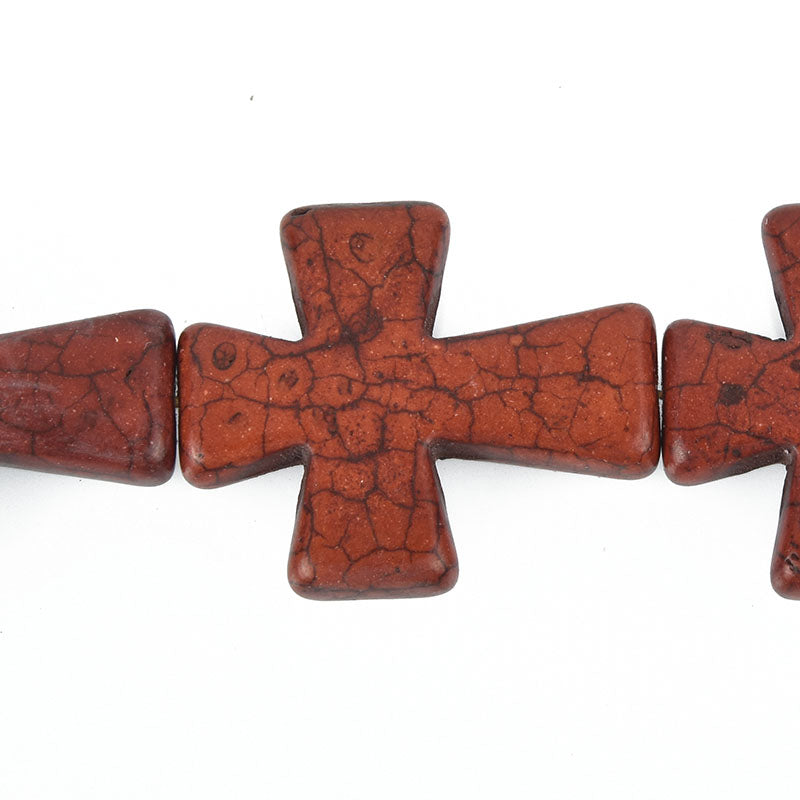 2 pcs. Large Howlite Stone Beads CHOCOLATE BROWN Maltese CROSS . 36x30mm how0326a