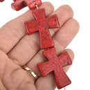 2 Large Howlite Stone Beads RED Maltese CROSS . 36x30mm, how0359a