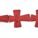 Large Howlite Stone Beads RED Maltese CROSS . 36x30mm, full strand, how0359b