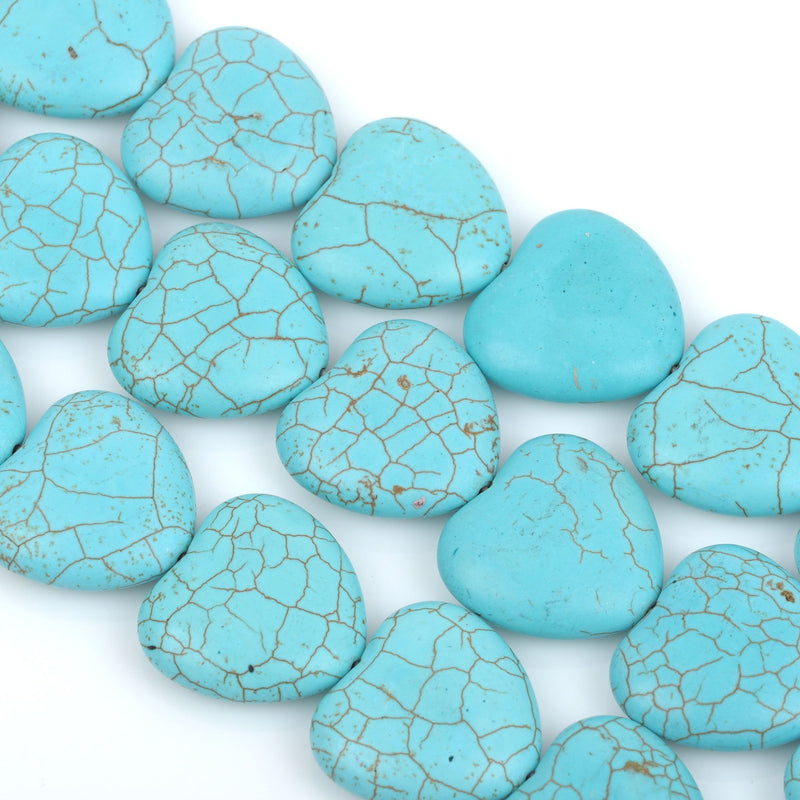 18mm Howlite Stone Beads TURQUOISE BLUE HEARTS, full strand, 25 beads  how0071