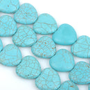 20mm Howlite Heart Beads, TURQUOISE BLUE, Puffy Heart Beads, Puffed Heart Beads, full strand, 21 beads per strand, how0667