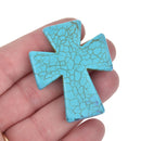 1 Large 50mm Howlite Cross Beads TURQUOISE BLUE Maltese CROSS how0427