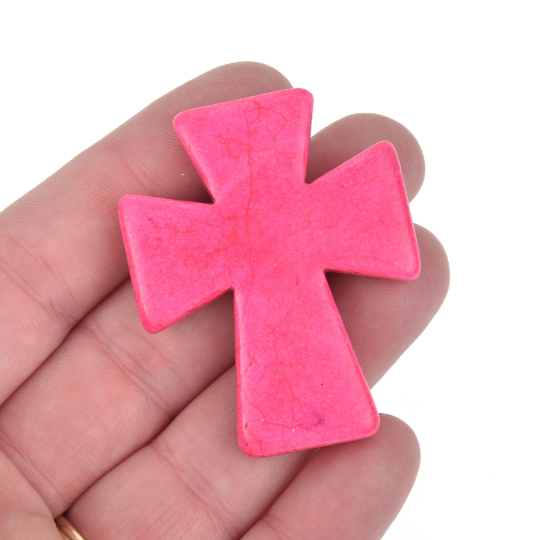 1 Howlite 50mm Bead HOT PINK Maltese CROSS, how0429a