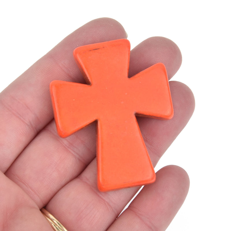 1 Large 50mm Orange Howlite Cross Bead Maltese CROSS how0431a