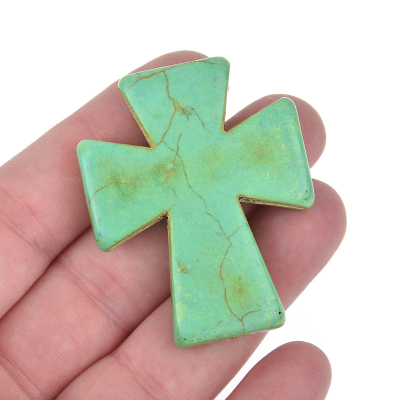 1 Large 50mm Green Howlite Cross Bead Maltese CROSS how0432a