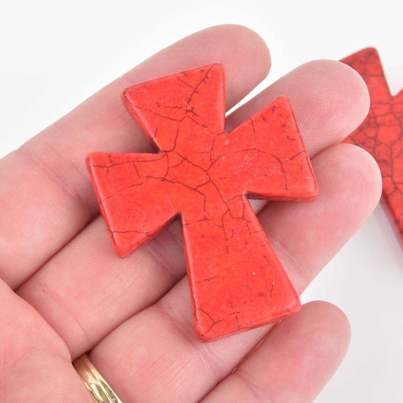 1 Howlite 50mm Bead RED Maltese CROSS, how0433a