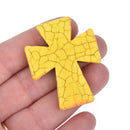 1 Large 50mm Howlite Cross Bead YELLOW Maltese CROSS how0434a
