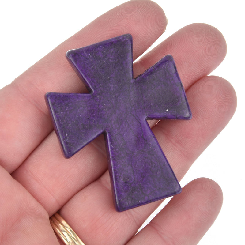 1 Large 50mm Howlite Cross Bead PURPLE Maltese CROSS how0437a