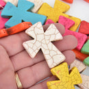 50mm Large Howlite Stone Beads MIXED COLORS Maltese CROSS, full strand, 8 beads, how0438
