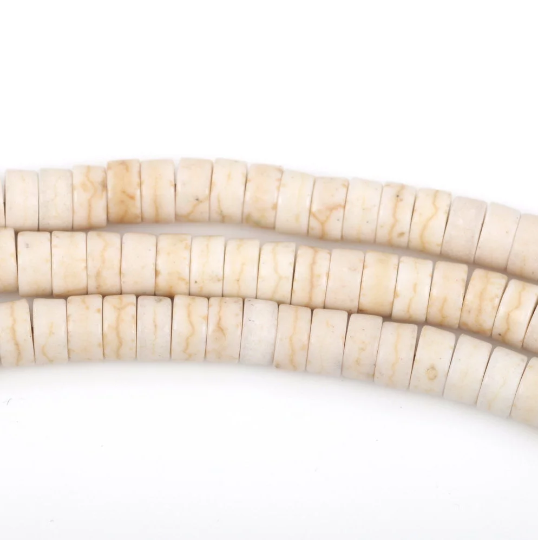 6mm HEISHI Beads, Howlite Rondelle Heishi white trade beads, full strand, about 125 beads, how0471