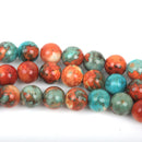 4mm MOSAIC HOWLITE Round Beads, turquoise blue, dark orange, white marble, full strand, about 97 beads, how0507