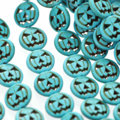 25mm TURQUOISE BLUE Carved Jack O Lantern Beads, carved howlite stone, full strand, about 16 beads, how0546