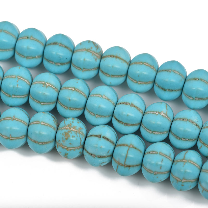 12mm Howlite PUMPKIN Beads, TURQUOISE BLUE, full strand, about 52 beads, how0553
