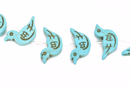 30mm Howlite Stone Beads, TURQUOISE BLUE BIRD Shape, full strand, 18 beads how0663