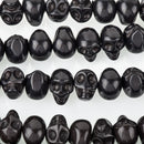 12mm BLACK Howlite Skull Beads, Drilled Sideways, full strand, about 40 beads, how0679