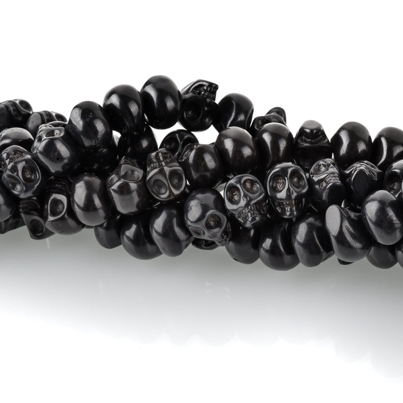 12mm BLACK Howlite Skull Beads, Drilled Sideways, full strand, about 40 beads, how0679