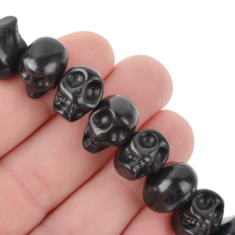 12mm BLACK Howlite Skull Beads, Drilled Sideways, full strand, about 40 beads, how0679