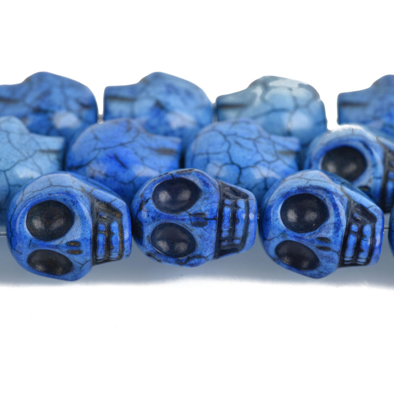 25mm DENIM BLUE Skull Beads, Howlite Stone Sugar Skull Gemstone Beads, dyed magnesite, full strand, 18 beads, how0682