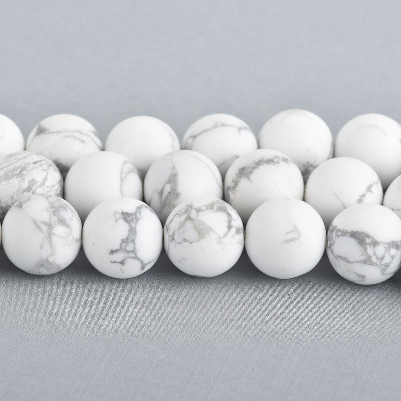 12mm Matte WHITE NATURAL HOWLITE Round Gemstone Beads, full strand, 32 beads how0687